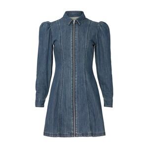 Alexa Chung Zip Front Denim Mini Dress US 4 Blue Cotton A-Line